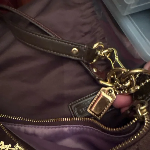 Coach Brown Signature Logo Nylon Shoulder Bag with Gold Hardware - Picture 2 of 7